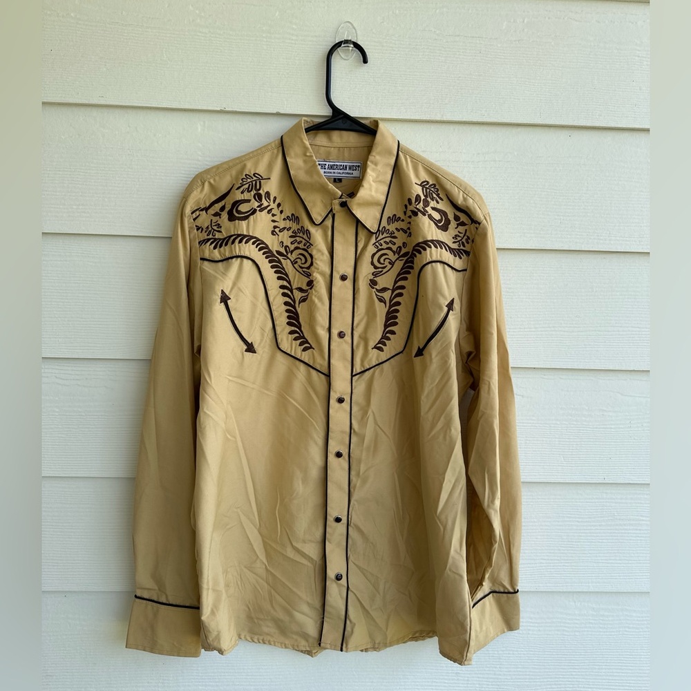 American West Tan Shirt with Brown Embroidery